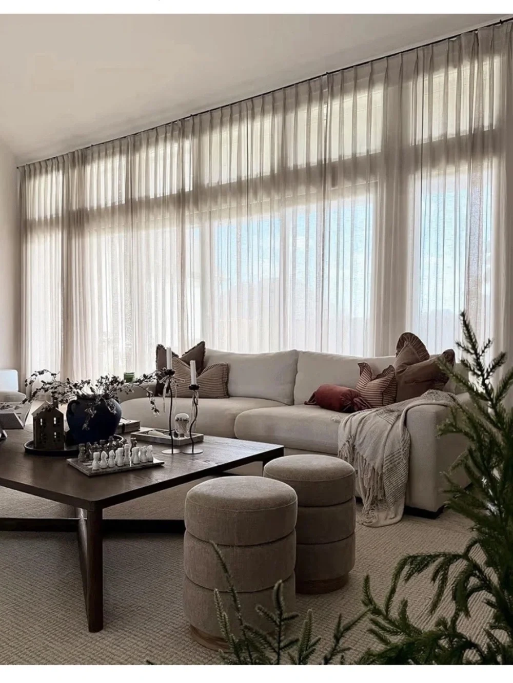 Twopages light brown faux linen curtains 72x96